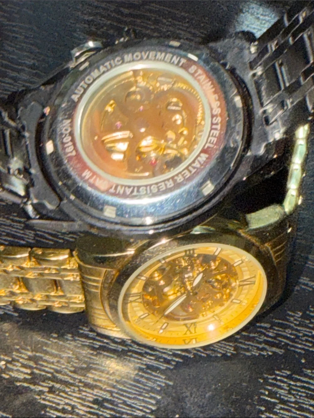 Men's Skeleton Mechanical Watch - Gold and Black